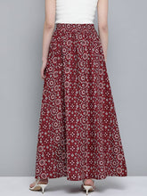 Load image into Gallery viewer, Women Maroon &amp; White Pure Cotton Printed Maxi Flared Skirt