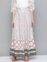 Load image into Gallery viewer, Women Pink &amp; Silver Ethnic Motifs Print Maxi Flared Cotton Skirt