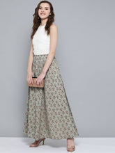 Load image into Gallery viewer, Women Green &amp; Peach-Coloured Pure Cotton Floral Print Maxi Flared Skirt