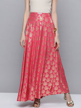 Load image into Gallery viewer, Women Pink &amp; Golden Ethnic Motif Print Flared Maxi Skirt