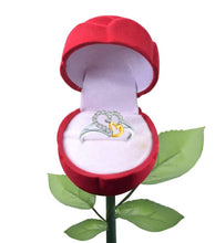 Load image into Gallery viewer, Valentine White Couple Heart CZ White Gold and Rhodium Plated Alloy Ring for Girls and Women with Fancy Velvet Rose Ring Box Combo Set - [VFJ1020ROSE16]