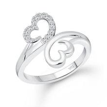 Load image into Gallery viewer, Modish Double Heart (CZ) Rhodium Plated Ring with Scented Velvet Rose Ring Box for women and girls and your Valentine. Alloy Cubic Zirconia Rhodium Plated Ring