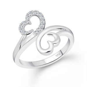 Modish Double Heart (CZ) Rhodium Plated Ring with Scented Velvet Rose Ring Box for women and girls and your Valentine. Alloy Cubic Zirconia Rhodium Plated Ring