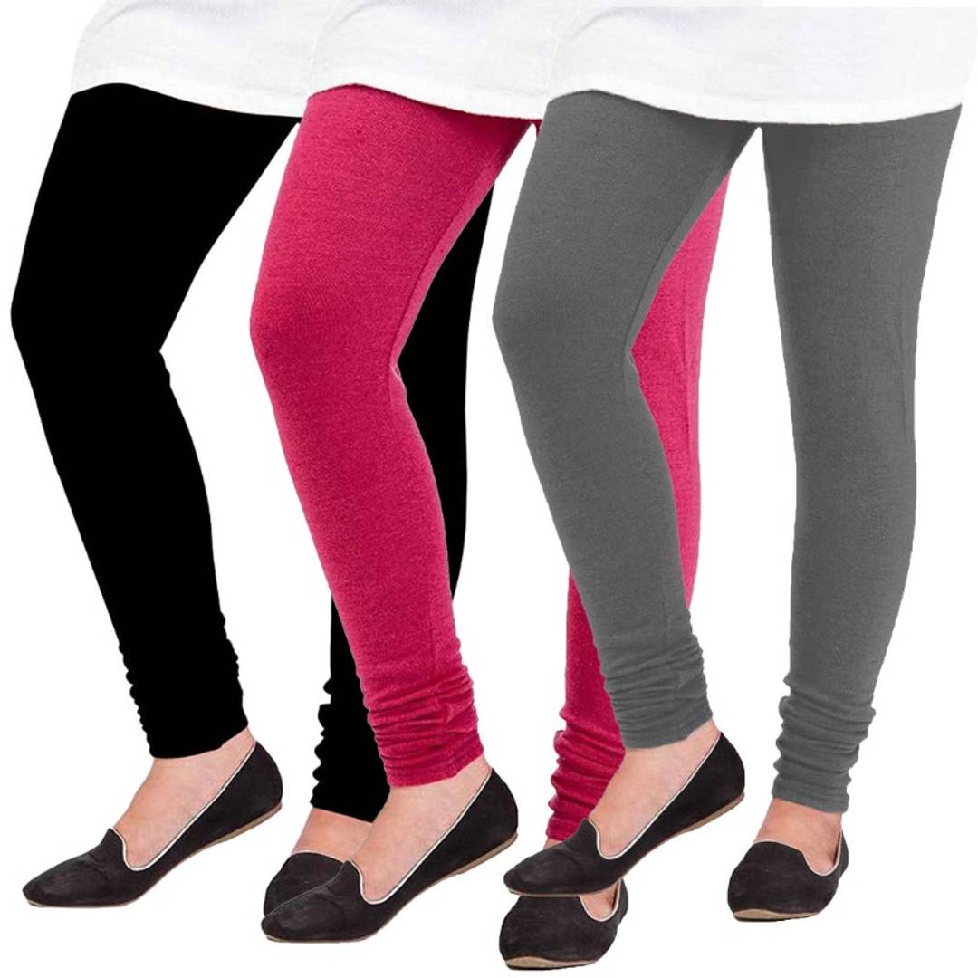 Amazing Multicoloured Solid Winter Woolen Women Leggings(Pack Of 3)