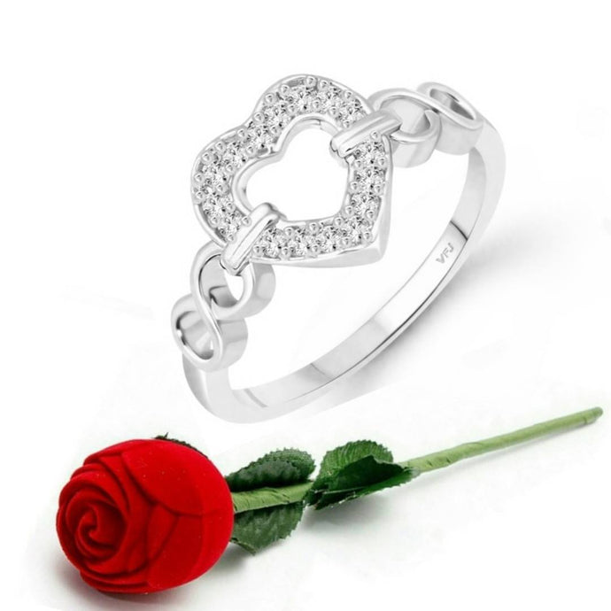 Silver Plated Classic Proposal Heart Ring Girls Valentine Gift with Scented Velvet Rose Ring Box for women and girls and your Valentine. Alloy Cubic Zirconia Rhodium Plated Ring
