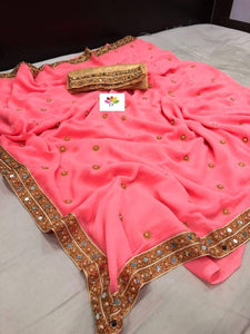 Women's Pink Chiffon Saree with Blouse Piece