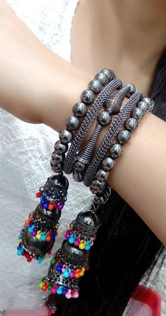 Latest Fancy Designer Three Jhumki Black multicolor beads Bangle (pack of 1)