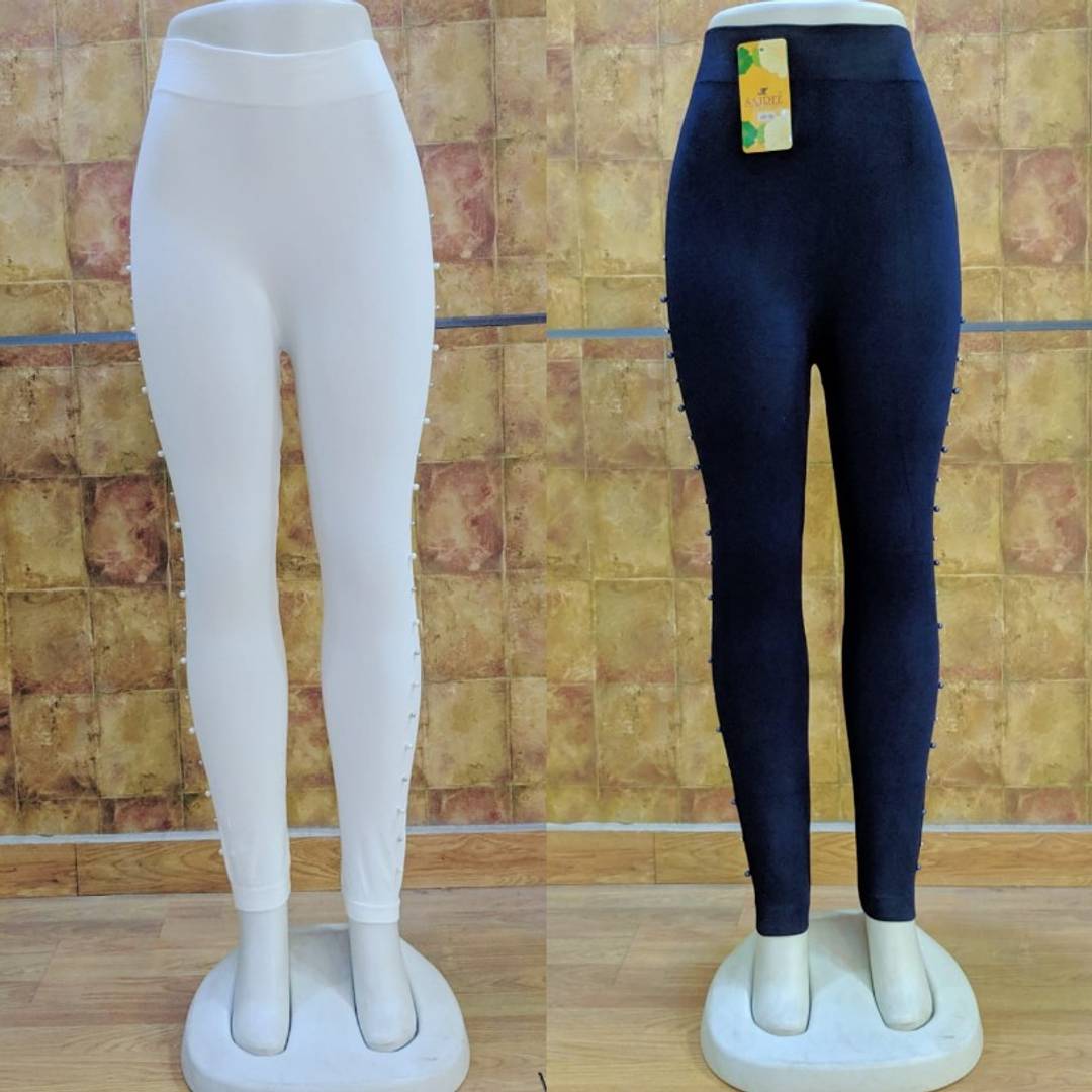 Stylish Imported Stretchable Lycra Solid Side Pearl Leggings For Women ( Pack of 2 )