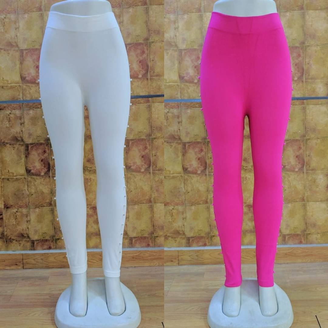 Stylish Imported Stretchable Lycra Solid Side Pearl Leggings For Women ( Pack of 2 )