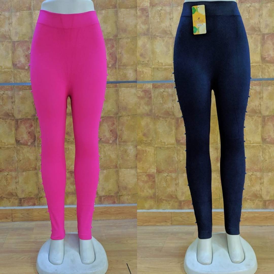 Stylish Imported Stretchable Lycra Solid Side Pearl Leggings For Women ( Pack of 2 )