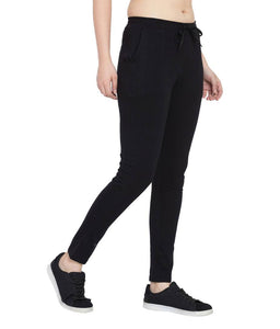 Black Cotton Track Pants For Women Active Sports Wear Lower For Women