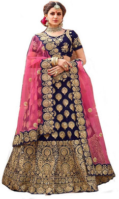 Latest Attractive Velvet Embroidered Semi Stitched Lehenga Choli