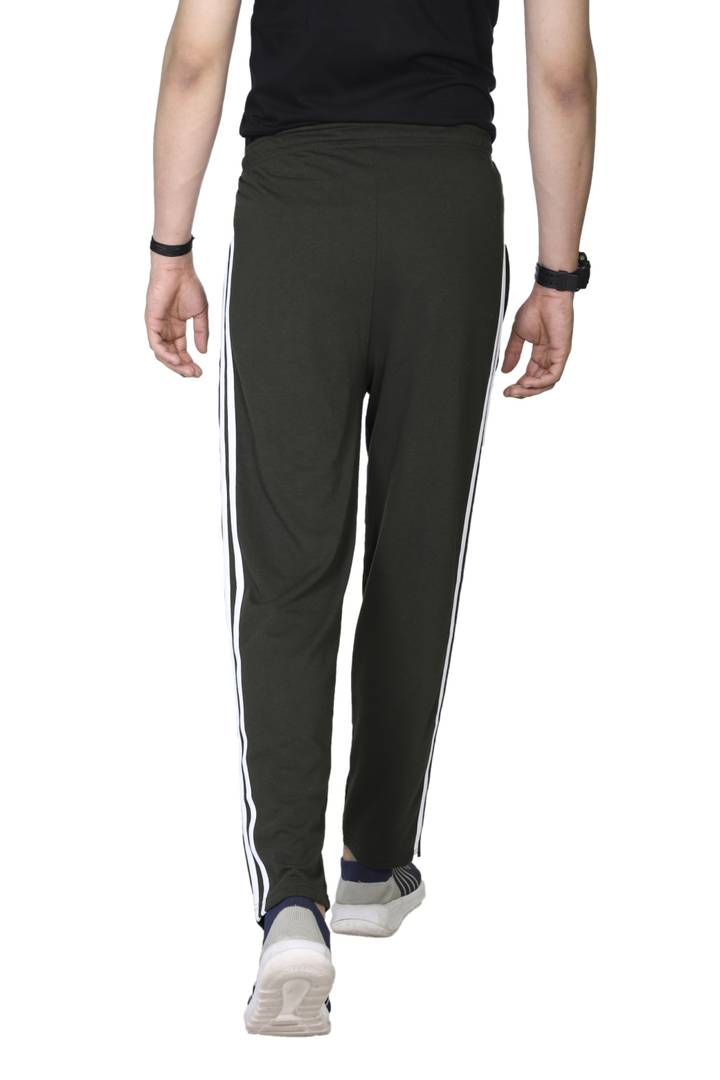 Men Olive Cotton Solid Regular Track Pant