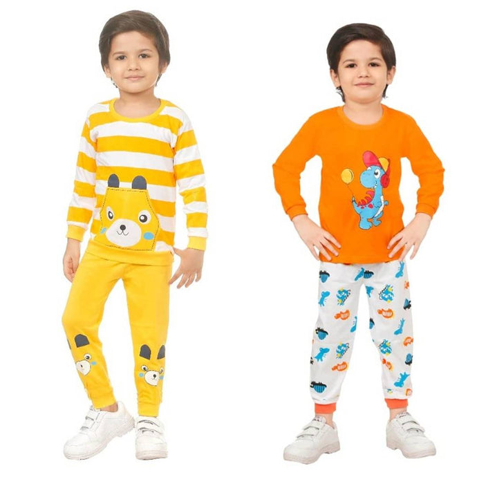 Kid Casual Printed T-Shirt & Trousers Clothing Set II Pack Of 2 (  Yellow& ORANGE)