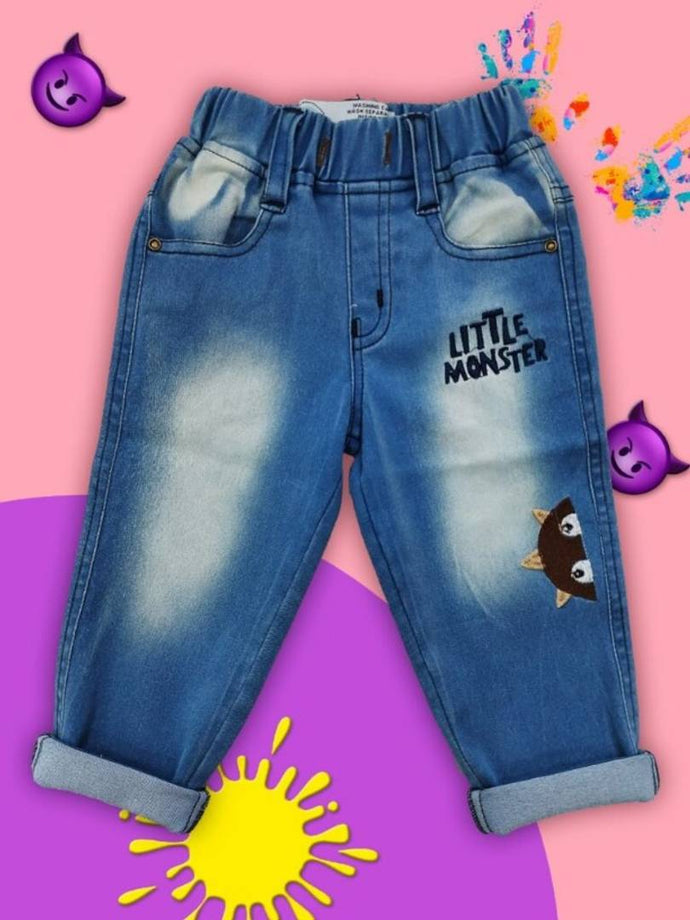 Trouser for Kids Boys in Denim Jeans in blue with Embroidered. 