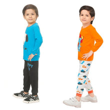 Load image into Gallery viewer, Kid Casual Printed T-Shirt &amp; Trousers Clothing Set II Pack Of 2 ( BLUE &amp; ORANGE)