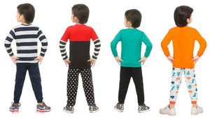 Kid Casual Printed T-Shirt & Trousers Clothing Set II Pack Of 4 ( BLUE & RED & GREEN & ORANGE)