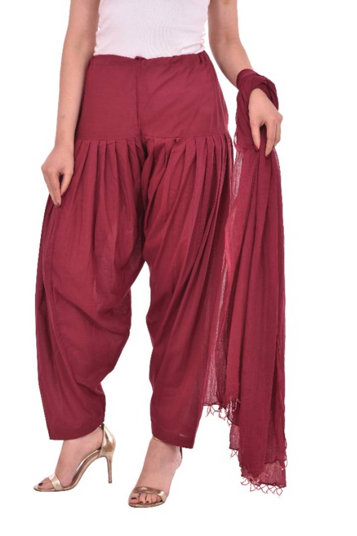 Women's Pure Cotton Full Maroon Patiala Salwar With Dupatta Set