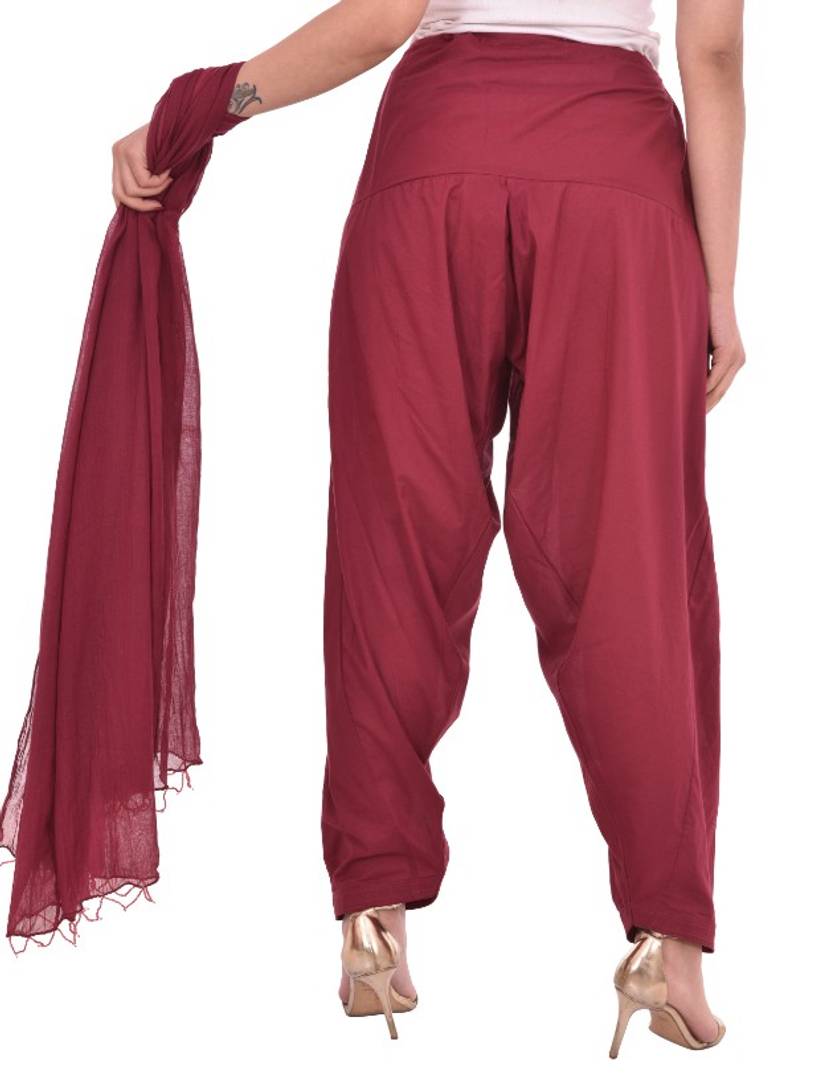 Women's Pure Cotton Full Maroon Patiala Salwar With Dupatta Set