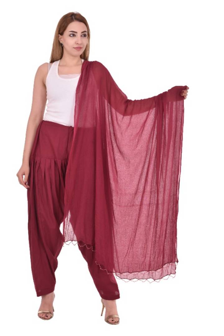 Women's Pure Cotton Full Maroon Patiala Salwar With Dupatta Set