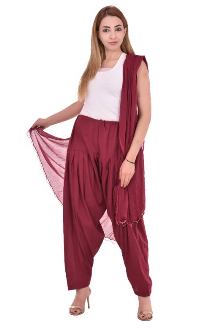 Women's Pure Cotton Full Maroon Patiala Salwar With Dupatta Set