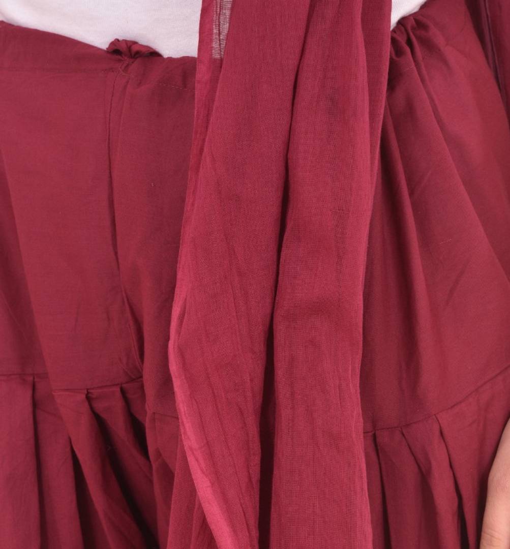 Women's Pure Cotton Full Maroon Patiala Salwar With Dupatta Set
