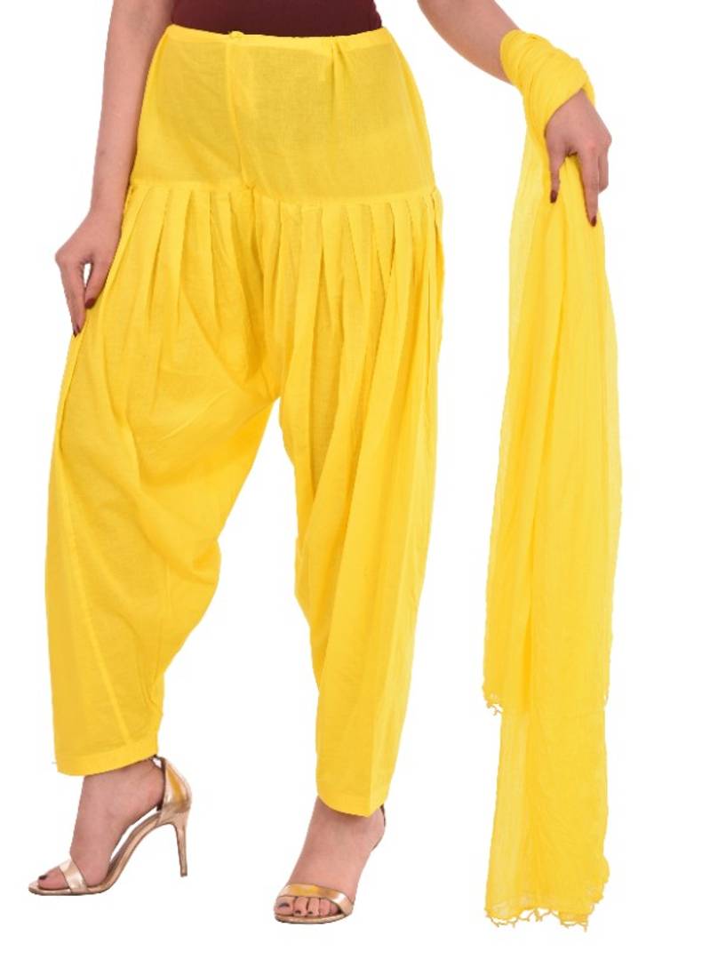 Women's Pure Cotton Full Lemon Yellow Patiala Salwar With Dupatta Set