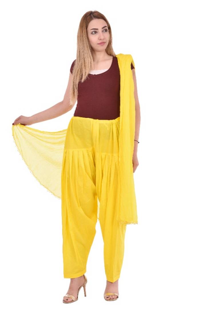Women's Pure Cotton Full Lemon Yellow Patiala Salwar With Dupatta Set
