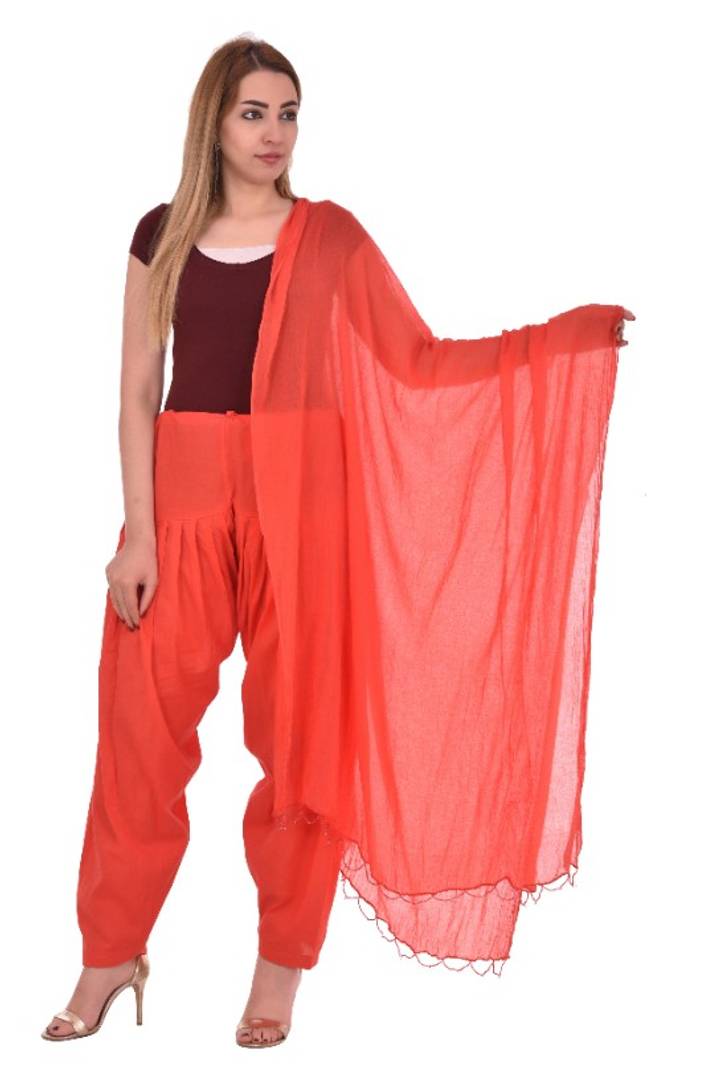 Women's Cambric Cotton Full Orange Patiala Salwar With Dupatta Set