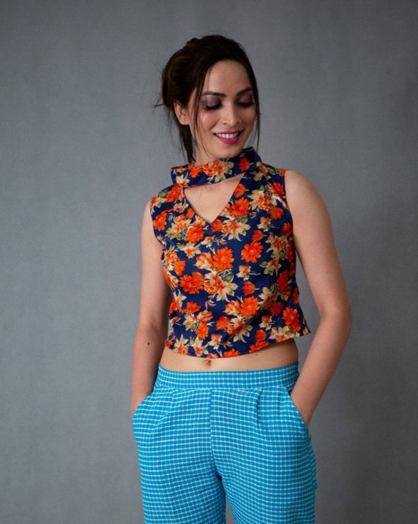 Exclusively Bowden & Cahill Choker neck Floral Crop top