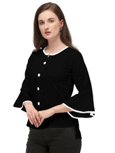 Load image into Gallery viewer, Alluring Black Soft Ruby Cotton Self Design Round Flared Sleeves Tops For Women