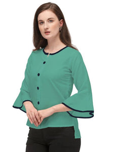Alluring Rama Soft Ruby Cotton Self Design Round Flared Sleeves Tops For Women