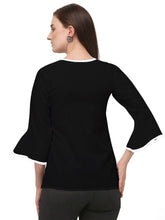 Load image into Gallery viewer, Alluring Black Soft Ruby Cotton Self Design Round Flared Sleeves Tops For Women