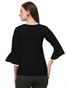 Alluring Black Soft Ruby Cotton Self Design Round Flared Sleeves Tops For Women