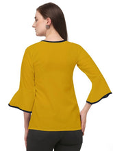 Load image into Gallery viewer, Alluring Yellow Soft Ruby Cotton Self Design Round Flared Sleeves Tops For Women