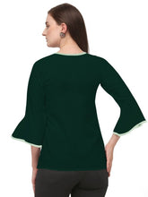 Load image into Gallery viewer, Alluring Green Soft Ruby Cotton Self Design Round Flared Sleeves Tops For Women