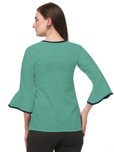 Alluring Rama Soft Ruby Cotton Self Design Round Flared Sleeves Tops For Women
