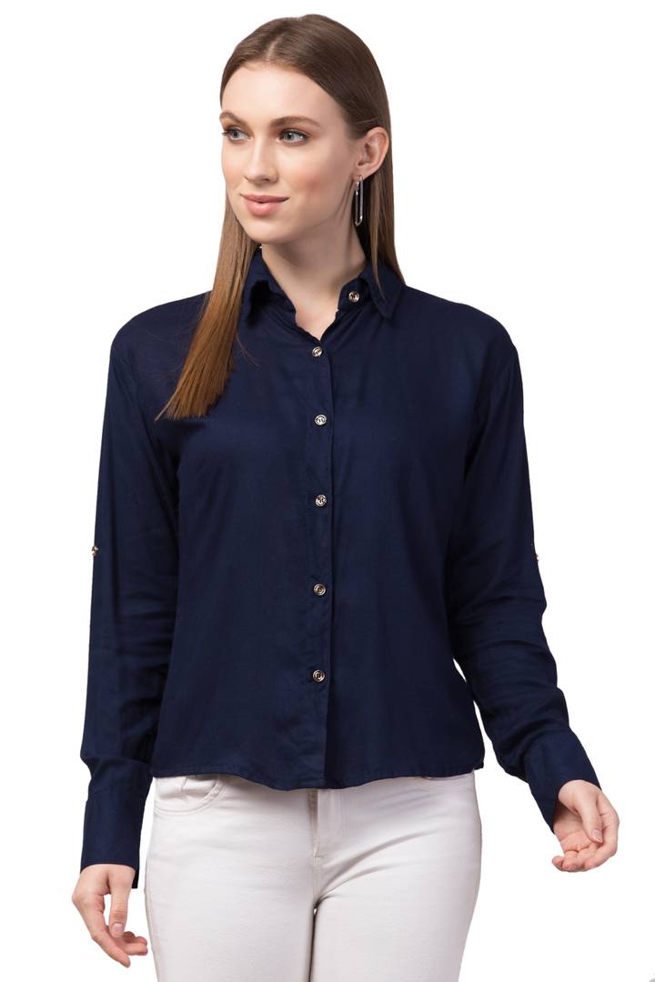 Stylish Cotton Blend Regular Fit Solid Spread Collar Casual Shirt