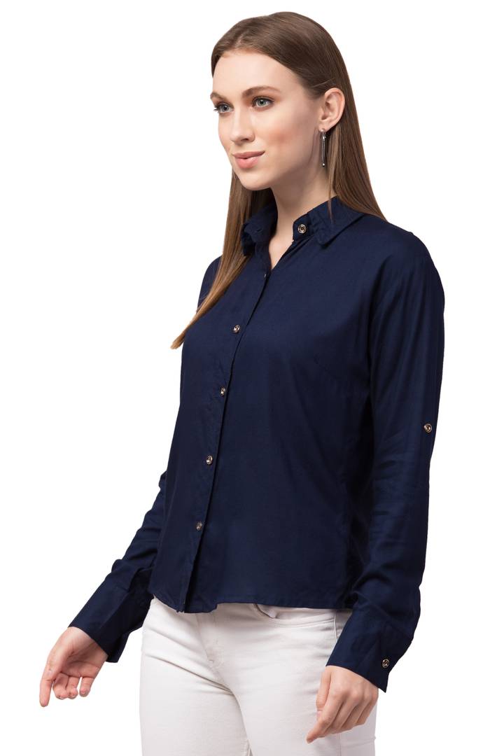 Stylish Cotton Blend Regular Fit Solid Spread Collar Casual Shirt