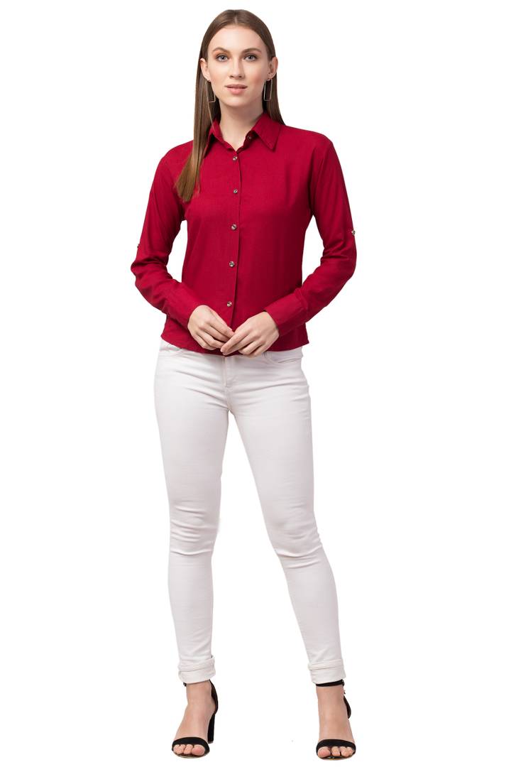 Stylish Cotton Blend Regular Fit Solid Spread Collar Casual Shirt