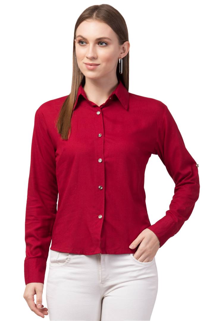 Stylish Cotton Blend Regular Fit Solid Spread Collar Casual Shirt