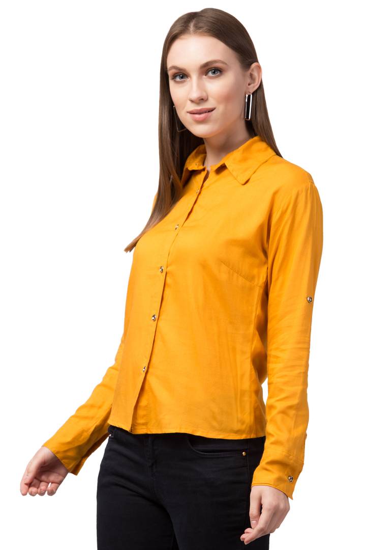 Stylish Cotton Blend Regular Fit Solid Spread Collar Casual Shirt