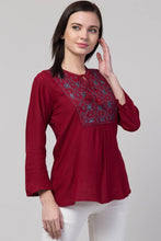 Load image into Gallery viewer, Women Casual Embroidered Women Maroon Top