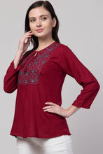 Load image into Gallery viewer, Women Casual Embroidered Women Maroon Top