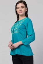 Load image into Gallery viewer, Women Casual Embroidered Women Blue Top