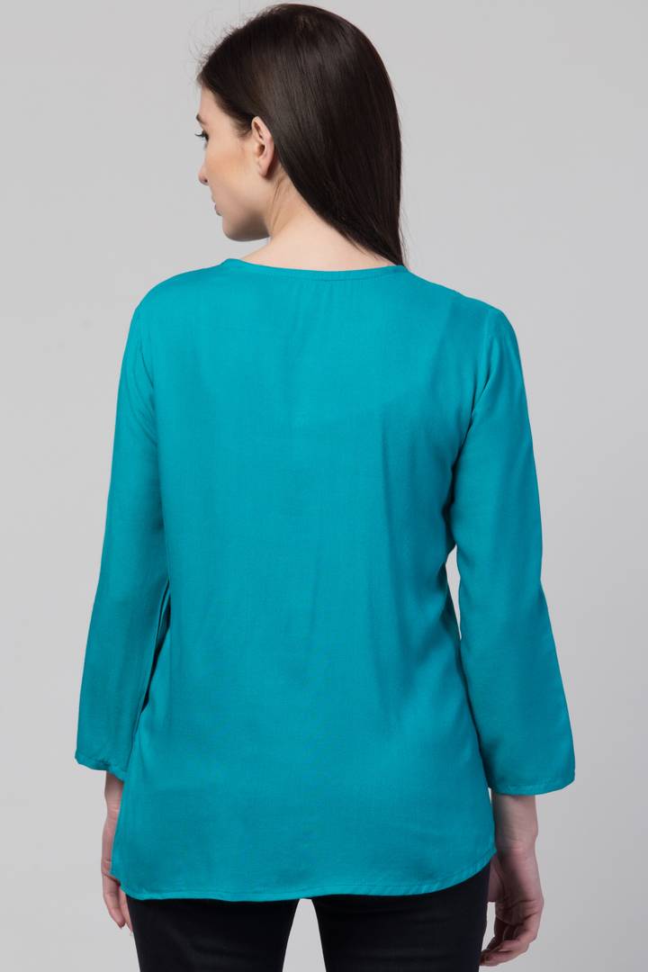Women Casual Embroidered Women Blue Top