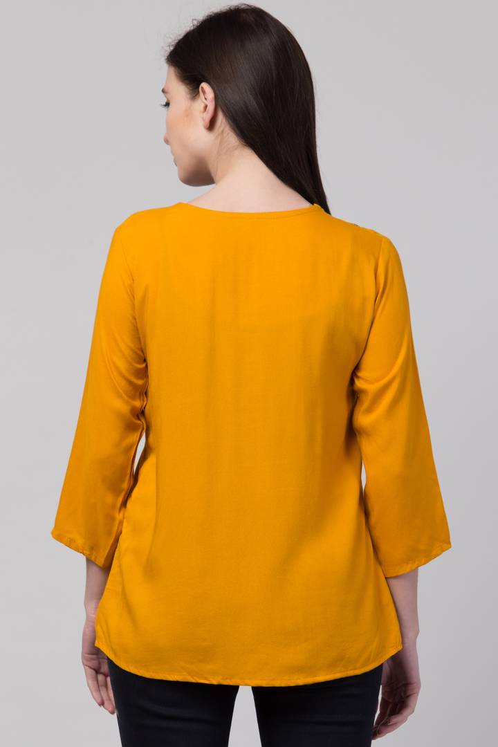 Women Casual Embroidered Women Mustard Top