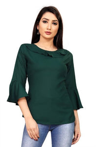 Alluring Olive Heavy Rayon Solid Round Neck Flair Tops For Women And Girls