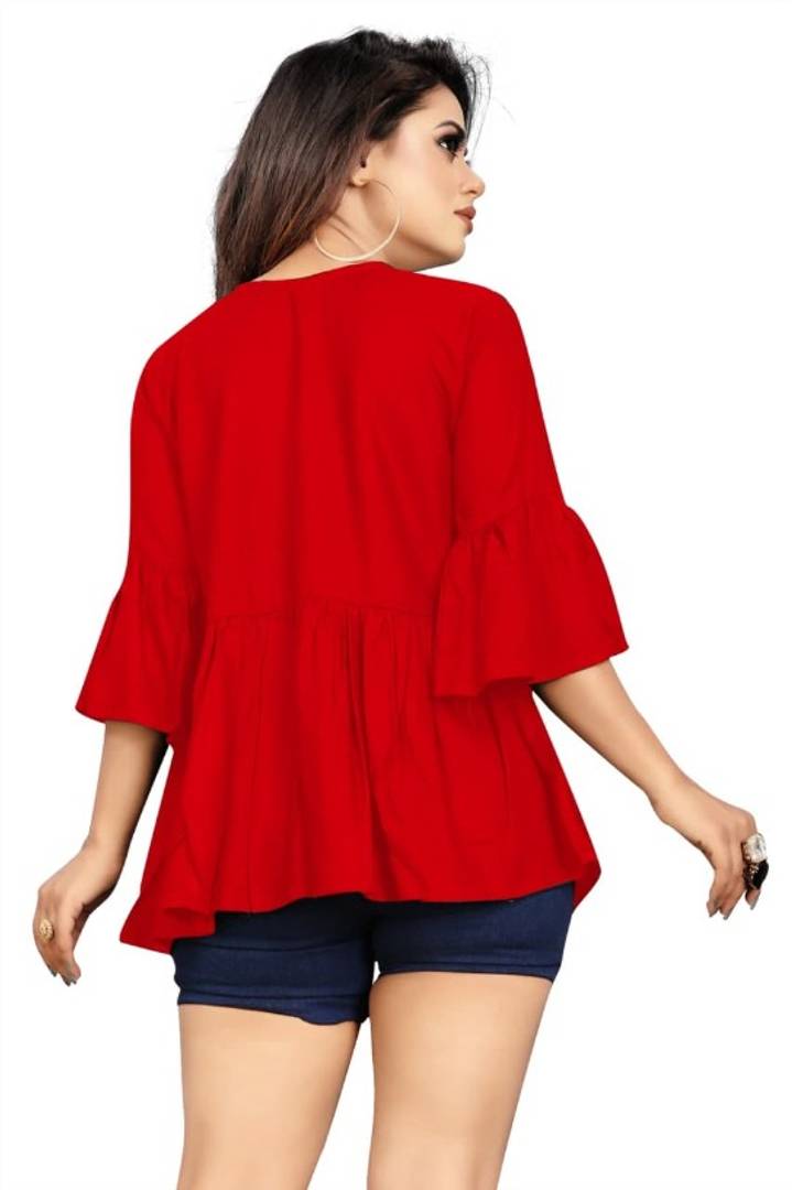 Contemporary Red Heavy Rayon Solid V Neck With Dori Tops For Women And Girls