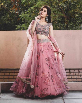 Attractive Organza Printed Semi Stitched Lehenga Choli